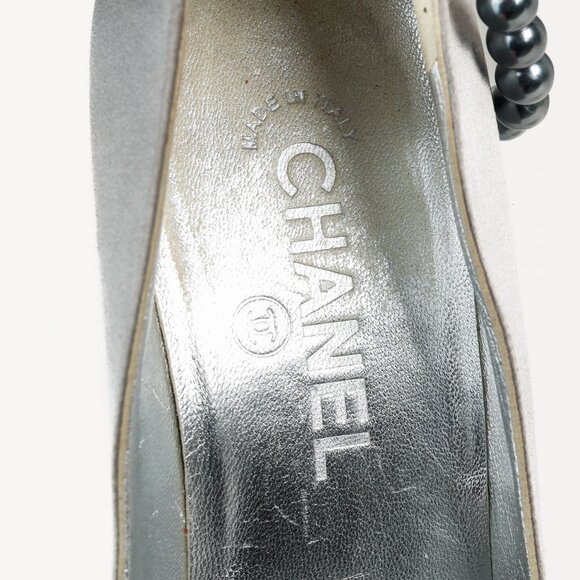 Chanel Grey Pearl Ankle Satin Pumps - Picture 9 of 9